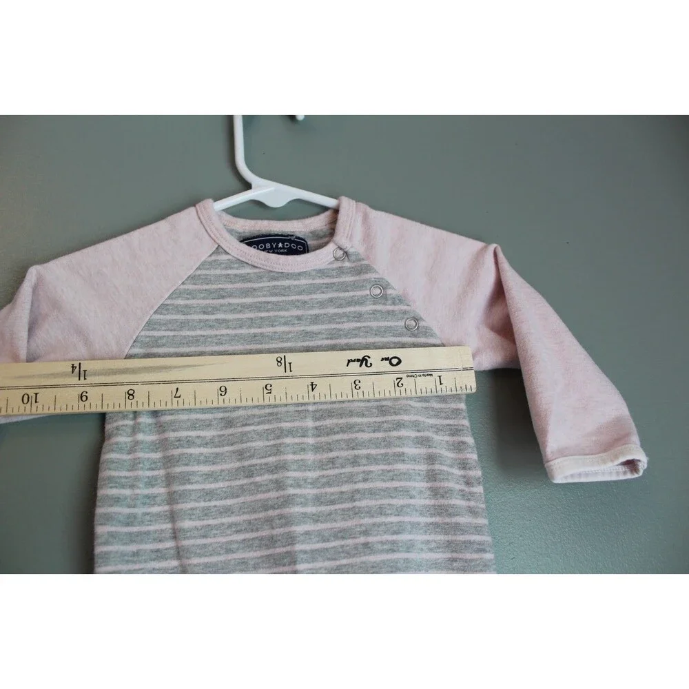 Toobydoo Chloe Stripe Baby Girls Long Sleeve Jumpsuit Pink Gray Size 6-12M